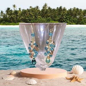 * SALE * Hand-Made Blue-Green-Topaz Glass/Crystal Earrings & Bracelet Set